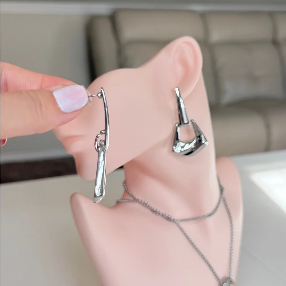 Silver Sculptural Drop Earrings for Women